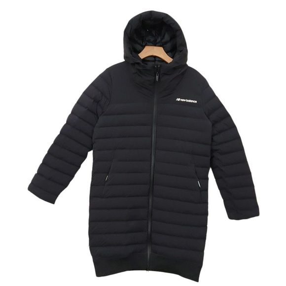 New Balance Womens Long Down Filled Hooded Puffer Jacket Size Small Black - Picture 1 of 12